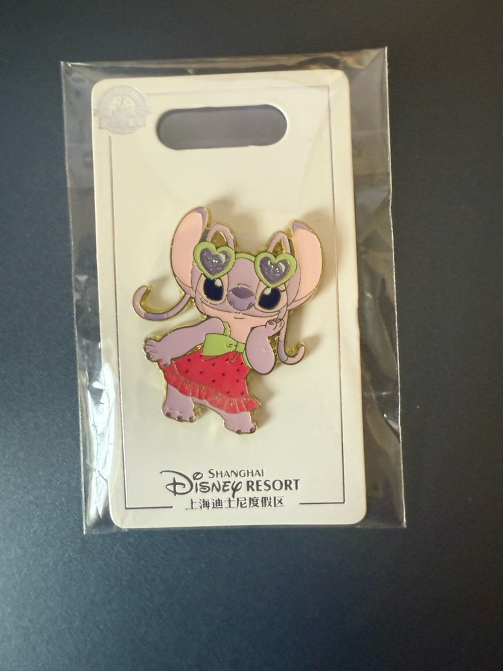 Pink Shanghai Stitch Enamel Pin with Green Sunglasses